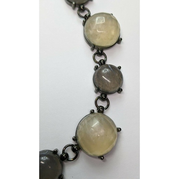 Trifari Gunmetal Gray Cabachon Faux Stone Statement Necklace - Picture 4 of 8